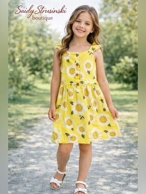 Carter's Yellow Sunflower Print Girls linen blend Summer Dress/size 7